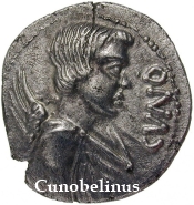 Cunobelinus was king of the Celtic tribe of the Catuvellauni. Camulodunum (today's Colchester), is the former capital of the Trinovantes. This silver coin originates from there.
