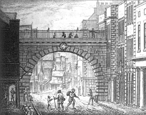 A view of the  Eastgate at Chester built in 1768, before the addition of the clock tower.