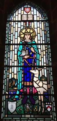 King Aethelred of Mercia and the white hind are depicted in stained glass in the west window of St. John's Church. 