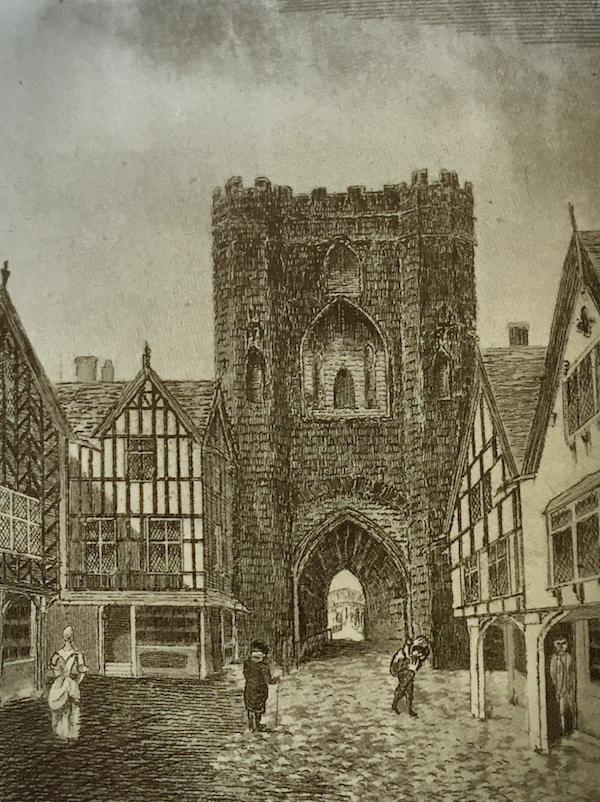 A view of the Medieval  Eastgate at Chester, which was demolished in 1766.