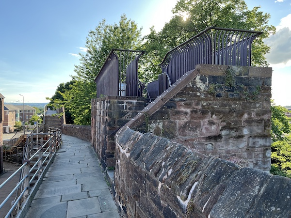 A view of Morgan's Mount looking along the walls walk from east to west. St Martin's Gate can be seen beyond Morgan's Mount.