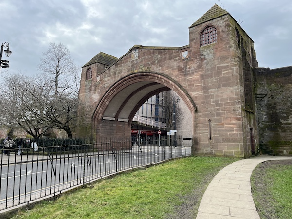 A view of the Newgate from outside the City Walls.
