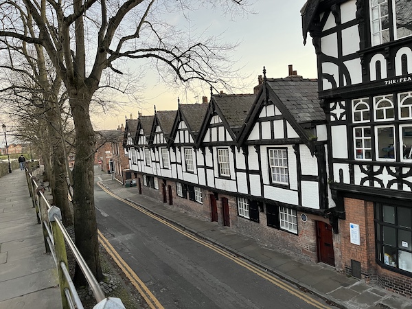 A view of the 17th century 'Nine Houses' from the City Wall.