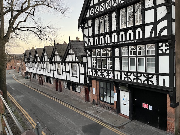 A view of the 17th century 'Nine Houses' from the City Wall.